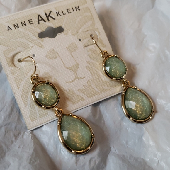 Ann Klein Aqua Goldtone Earrings - Picture 3 of 4